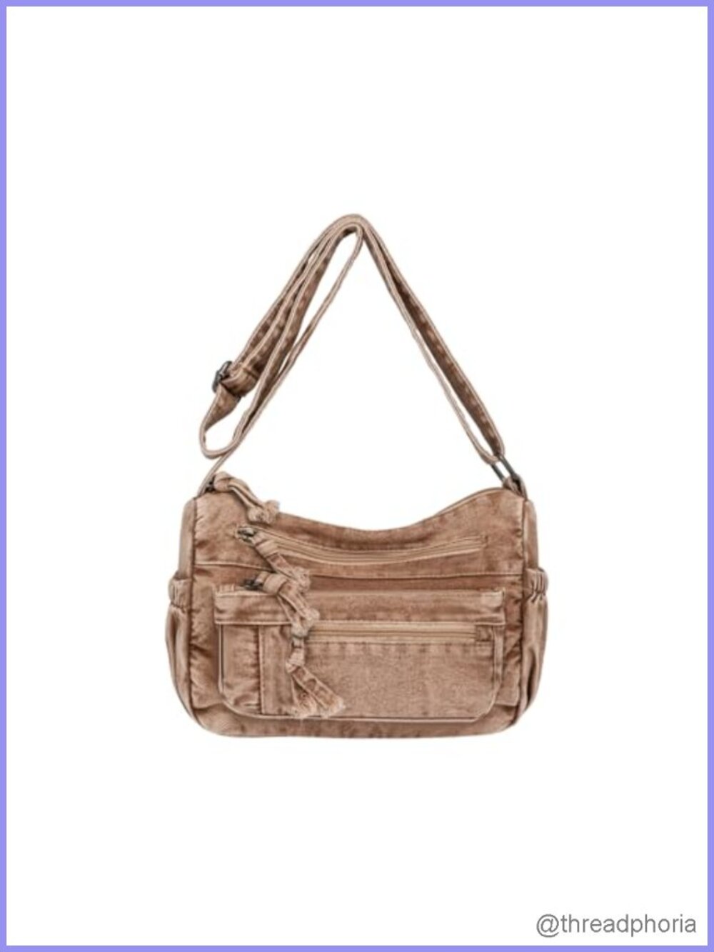 Denim Crossbody Bag Messenger Purse Multiple Pockets Adjustable Strap Tote